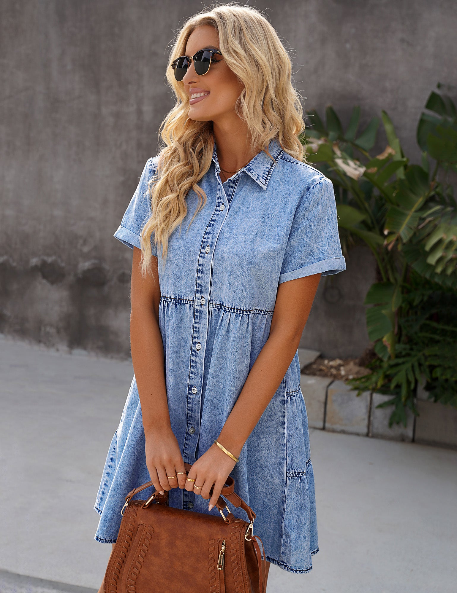 Women Denim Jeans Babydoll Short Sleeve Dress govcfashion Women Denim Jeans Babydoll Short Sleeve Dress govcfashion