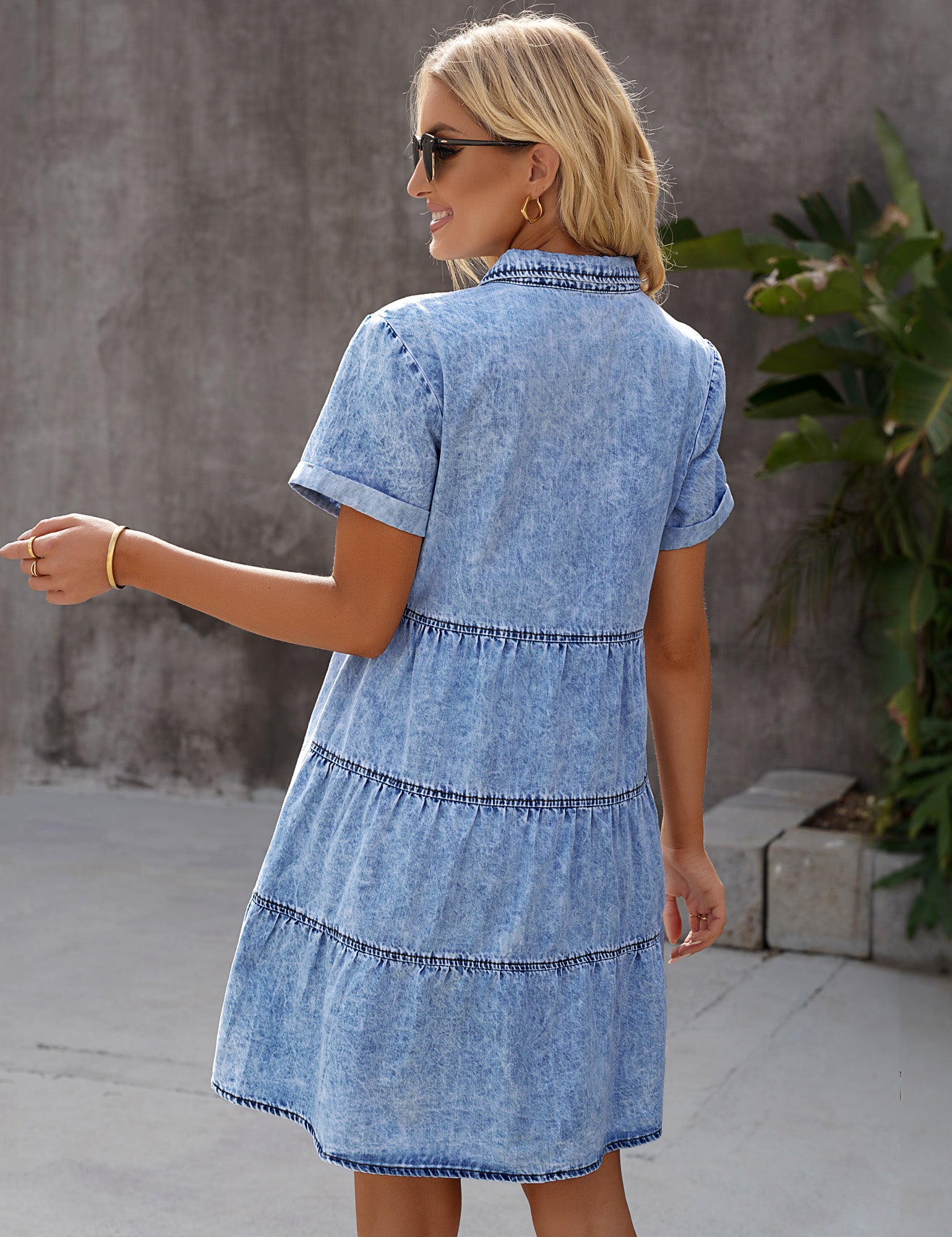 Women Denim Jeans Babydoll Short Sleeve Dress govcfashion Women Denim Jeans Babydoll Short Sleeve Dress govcfashion